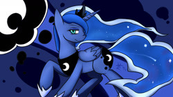 Size: 1280x720 | Tagged: safe, artist:yoichi-hayabusa, princess luna, alicorn, pony, raised hoof, smiling, solo