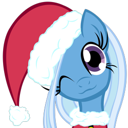 Size: 5000x5000 | Tagged: safe, artist:a-bchs-brony, derpibooru import, trixie, :3, absurd resolution, christmas, christmas ponies, hat, santa hat, smiling, wink