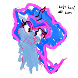 Size: 1280x1280 | Tagged: safe, artist:alumx, princess luna, alicorn, pony, left hand drawing, looking at you, lunadoodle, portrait, sketch, solo