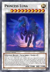 Size: 419x610 | Tagged: safe, artist:dawnfire, princess luna, alicorn, pony, card, colored pupils, solo, yu-gi-oh!