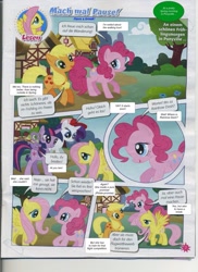 Size: 1131x1556 | Tagged: safe, derpibooru import, applejack, fluttershy, pinkie pie, rarity, spike, twilight sparkle, dragon, earth pony, pegasus, pony, unicorn, comic:have a break!, comic:mach mal pause!, comic, german, german comic, official, photo, translation