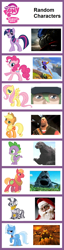 Size: 598x2335 | Tagged: safe, derpibooru import, applejack, big macintosh, fluttershy, pinkie pie, spike, trixie, twilight sparkle, zecora, earth pony, human, kaiju, pony, zebra, chart, comparison chart, conker's bad fur day, george volcano, godzilla, godzilla (series), great mighty poo, heavy weapons guy, male, meme, n, natural harmonia gropius, optimus prime, pokémon, santa claus, spyro the dragon, stallion, team fortress 2, transformers, volcanicity, wat