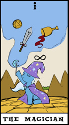 Size: 780x1400 | Tagged: safe, artist:theuglyother, derpibooru import, trixie, pony, unicorn, blue coat, female, horn, mare, solo, tarot card, two toned mane