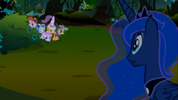 Size: 1366x768 | Tagged: safe, screencap, princess luna, alicorn, pegasus, pony, luna eclipsed, crown, duo, duo female, female, mare