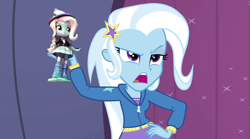 Size: 1276x712 | Tagged: safe, derpibooru import, edit, edited screencap, screencap, trixie, equestria girls, rainbow rocks, doll, equestria girls minis, toy