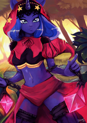 Size: 1280x1811 | Tagged: safe, artist:dozer, princess luna, anthro, human, belly button, clothes, cosplay, costume, forest, human facial structure, humanized, midriff, odin sphere, princess velvet, solo, thigh highs