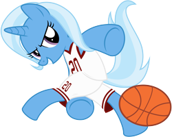 Size: 7500x6000 | Tagged: safe, artist:caliazian, derpibooru import, trixie, pony, unicorn, .svg available, absurd resolution, ball, basketball, bipedal, clothes, jersey, simple background, smiling, solo, sports, transparent background, underhoof, vector