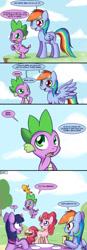 Size: 528x1512 | Tagged: safe, artist:solar-slash, derpibooru import, peewee, pinkie pie, rainbow dash, spike, twilight sparkle, unicorn twilight, dragon, earth pony, pegasus, pony, unicorn, comic, female, flying, flying dragon, male, mare, spike can fly, wings