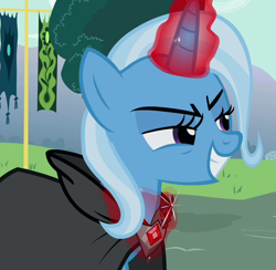 Size: 738x720 | Tagged: safe, derpibooru import, screencap, trixie, pony, magic duel, alicorn amulet, glowing horn, magic, solo