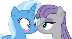 Size: 713x392 | Tagged: safe, artist:mlpfimlover97, artist:twiily-bases, derpibooru import, maud pie, trixie, pony, unicorn, base used, blushing, boop, female, lesbian, mare, mauxie, nose wrinkle, noseboop, shipping