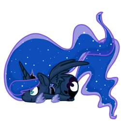 Size: 500x500 | Tagged: safe, artist:breadcipher, princess luna, alicorn, pony, prone, simple background, smiling, solo, spread wings, transparent background