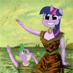 Size: 500x500 | Tagged: safe, derpibooru import, spike, twilight sparkle, dragon, crossover, in the aeroplane over the sea, neutral milk hotel