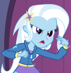 Size: 696x714 | Tagged: safe, derpibooru import, screencap, trixie, equestria girls, rainbow rocks, cropped, my eyes are up here, solo