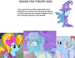 Size: 1378x1065 | Tagged: safe, derpibooru import, edit, edited screencap, screencap, screw loose, shoeshine, trixie, turf, fall weather friends, putting your hoof down, read it and weep, insane fan theory, meta, text