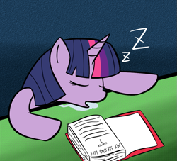 Size: 917x831 | Tagged: safe, artist:lamia, derpibooru import, twilight sparkle, pony, book, drool, eyes closed, female, mare, sleeping, solo, zzz