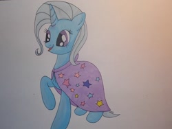 Size: 1600x1200 | Tagged: safe, artist:vaileaa, derpibooru import, trixie, pony, unicorn, blue coat, female, horn, mare, smiling, solo, two toned mane