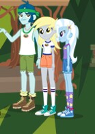 Size: 139x196 | Tagged: safe, derpibooru import, screencap, captain planet, derpy hooves, trixie, equestria girls, legend of everfree, boots, camp everfree outfits, clothes, converse, shoes, shorts, sneakers, socks