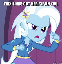 Size: 600x615 | Tagged: safe, derpibooru import, edit, edited screencap, screencap, trixie, equestria girls, rainbow rocks, image macro, meme, solo, trixie yells at everything