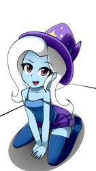 Size: 752x1334 | Tagged: safe, artist:nekojackun, derpibooru import, trixie, equestria girls, breasts, cleavage, clothes, cute, diatrixes, female, hat, looking at you, midriff, missing shoes, moe, open mouth, skirt, sleeveless, solo, stockings, tanktop, thigh highs, trixie's hat, zettai ryouiki