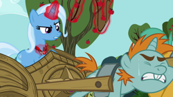 Size: 1280x720 | Tagged: safe, derpibooru import, screencap, snails, snips, trixie, pony, unicorn, magic duel, colt, male