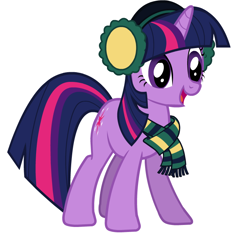 Size: 748x700 | Tagged: safe, derpibooru import, twilight sparkle, unicorn twilight, pony, unicorn, clothes, earmuffs, female, mare, official, open mouth, scarf, solo, striped scarf, vector, winter