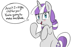 Size: 1649x1089 | Tagged: safe, artist:lance, derpibooru import, twilight velvet, pony, unicorn, blushing, cute, female, mare, mature, milf, open mouth, simple background, solo, speech bubble, velvetbetes, white background