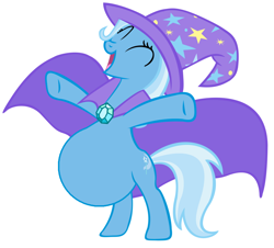 Size: 926x837 | Tagged: safe, derpibooru import, edit, trixie, pony, belly, bipedal, cape, clothes, eyes closed, hat, momma trixie, pregnant, pregnant edit, trixie's cape, trixie's hat
