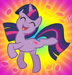 Size: 700x726 | Tagged: safe, artist:shuffle001, derpibooru import, twilight sparkle, unicorn twilight, pony, unicorn, dancing, female, happy, mare, music notes, open mouth, solo