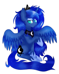 Size: 2000x2536 | Tagged: safe, artist:floppy-fluttercord, princess luna, alicorn, pony, raised hoof, sitting, solo, spread wings