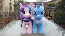 Size: 3264x1836 | Tagged: safe, derpibooru import, starlight glimmer, trixie, pony, unicorn, build-a-bear, clothes, female, irl, mare, photo, plushie