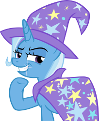 Size: 3781x4642 | Tagged: safe, artist:ironm17, derpibooru import, trixie, pony, unicorn, no second prances, absurd resolution, cape, clothes, evil grin, female, grin, hat, mare, simple background, smiling, solo, transparent background, vector, waving