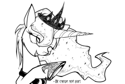 Size: 2937x1962 | Tagged: safe, artist:xn-d, princess luna, alicorn, pony, laughing, lineart, monochrome, russian, solo