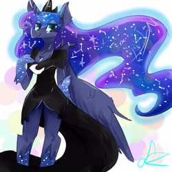 Size: 3500x3500 | Tagged: safe, artist:rayadra, princess luna, anthro, clothes, dress, smiling, solo