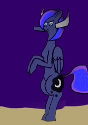 Size: 2893x4092 | Tagged: safe, artist:gustav tremendous, princess luna, alicorn, pony, bipedal, horny luna, solo