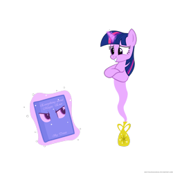 Size: 1400x1400 | Tagged: dead source, safe, artist:navitaserussirus, derpibooru import, trixie, twilight sparkle, asktwixiegenies, book, genie, inanimate tf, magic lamp, objectification, transformation