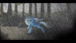 Size: 1559x889 | Tagged: safe, artist:paintdragoness, derpibooru import, trixie, pony, unicorn, female, mare, rain, running, solo