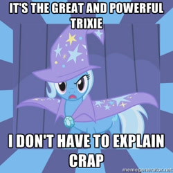 Size: 400x400 | Tagged: safe, derpibooru import, trixie, pony, unicorn, exploitable meme, female, image macro, mare, meme, memegenerator, solo, text, trixie yells at everything