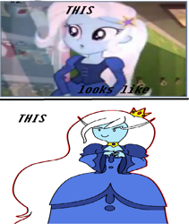 Size: 877x1037 | Tagged: safe, derpibooru import, edit, edited screencap, screencap, trixie, equestria girls, adventure time, ice queen, meme, op is a slowpoke