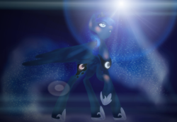 Size: 1156x800 | Tagged: safe, artist:platinumpoinsetta, princess luna, alicorn, pony, female, glowing horn, horn, mare, solo