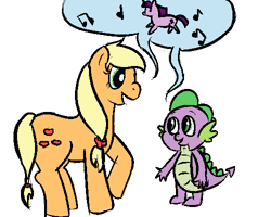 Size: 500x400 | Tagged: safe, artist:jadekandi, derpibooru import, applejack, spike, twilight sparkle, dragon, earth pony, pony