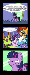 Size: 1413x3414 | Tagged: safe, artist:bobthedalek, derpibooru import, starlight glimmer, sunburst, thorax, trixie, twilight sparkle, twilight sparkle (alicorn), alicorn, changedling, changeling, pony, unicorn, celestial advice, comic, cropped, dialogue, freeloader, hilarious in hindsight, inconvenient, inconvenient starlight, inconvenient trixie, king thorax, skewed priorities, that was fast, twilight is not amused, twilight's castle, unamused
