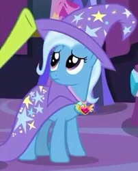 Size: 240x297 | Tagged: safe, derpibooru import, screencap, trixie, pony, unicorn, celestial advice, cape, clothes, equestrian pink heart of courage, hat, solo