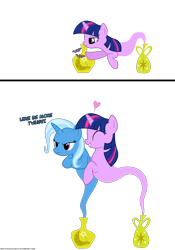 Size: 1050x1500 | Tagged: dead source, safe, artist:navitaserussirus, derpibooru import, trixie, twilight sparkle, asktwixiegenies, comic, female, genie, heart, lesbian, shipping, twixie