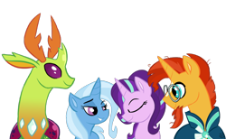 Size: 1300x800 | Tagged: safe, artist:sallindaemon, derpibooru import, starlight glimmer, sunburst, thorax, trixie, changedling, pony, unicorn, celestial advice, king thorax, simple background, transparent background