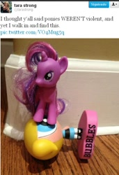 Size: 502x732 | Tagged: safe, derpibooru import, twilight sparkle, brushable, irl, photo, tara strong, toy, twitter