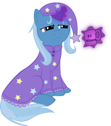 Size: 1181x1327 | Tagged: safe, artist:overseernox, derpibooru import, trixie, clothes, coffee, hat, morning ponies, nightcap, nightgown, solo