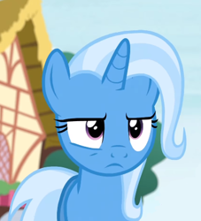 Size: 378x416 | Tagged: safe, derpibooru import, screencap, trixie, pony, unicorn, to where and back again, cropped, female, lidded eyes, mare, solo