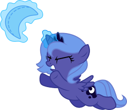 Size: 698x603 | Tagged: dead source, safe, artist:pony-paint, princess luna, alicorn, pony, filly, magic, plush moon, show accurate, simple background, solo, woona