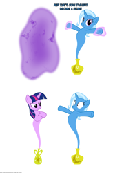 Size: 1050x1600 | Tagged: safe, artist:navitaserussirus, derpibooru import, trixie, twilight sparkle, ask, asktwixiegenies, genie, unamused