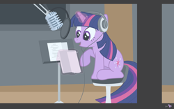 Size: 1200x750 | Tagged: safe, artist:dm29, derpibooru import, twilight sparkle, unicorn twilight, pony, unicorn, animated actors, female, glowing horn, horn, magic, mare, recording booth, recording studio, solo, tara strong, telekinesis, voice actor joke